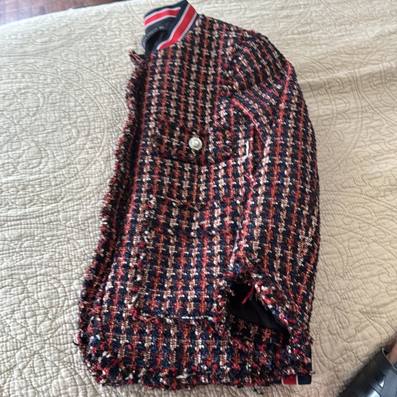 Zara Woman Tweed Pearl Button Jacket with Red and Blue Accents‎ - Picture 14 of 15